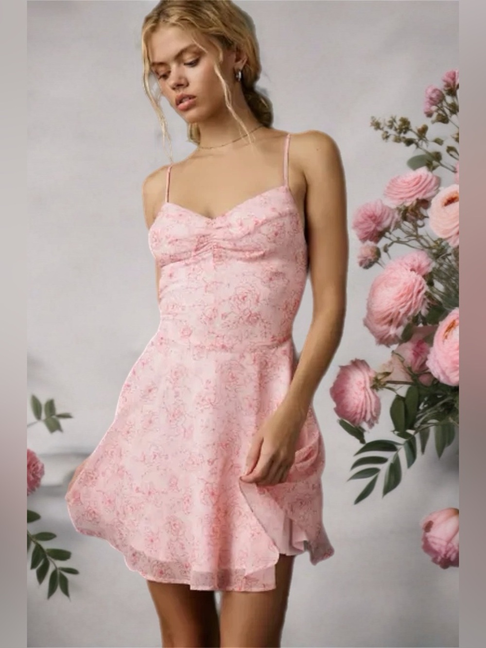 Urban Outfitters | Over The Horizon Fit-And-Flare Chiffon Mini Dress New Pink